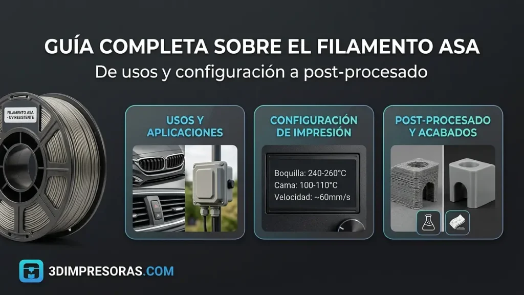 Filamento ASA: guía completa de usos, configuración y postprocesado