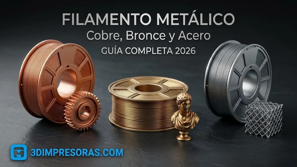Filamento metálico: cobre, bronce y acero - Guía completa 2026